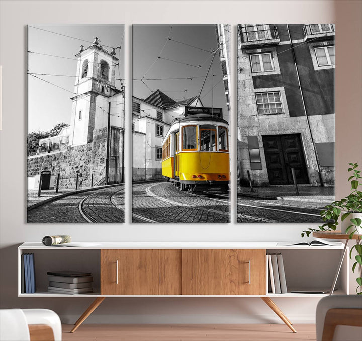 Iconic Yellow Lisbon Tram Canvas Wall Art Print