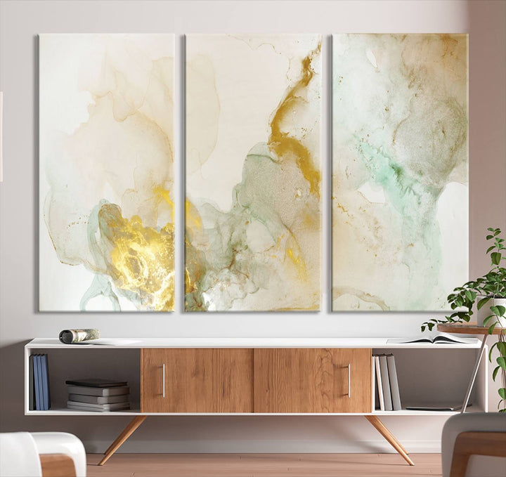 Yellow Marble Fluid Effect Wall Art Abstract Canvas Wall Art Print