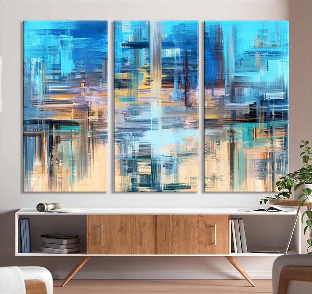 Contemporary Work of Art Blue Abstract Canvas Painting Wall Art Canvas Print