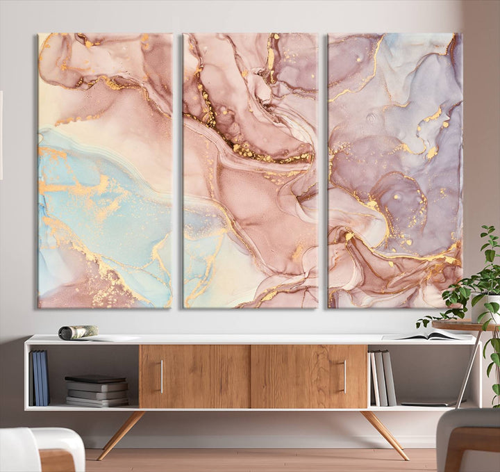 Rose Gold Marble Fluid Effect Wall Art Abstract Canvas Wall Art Print