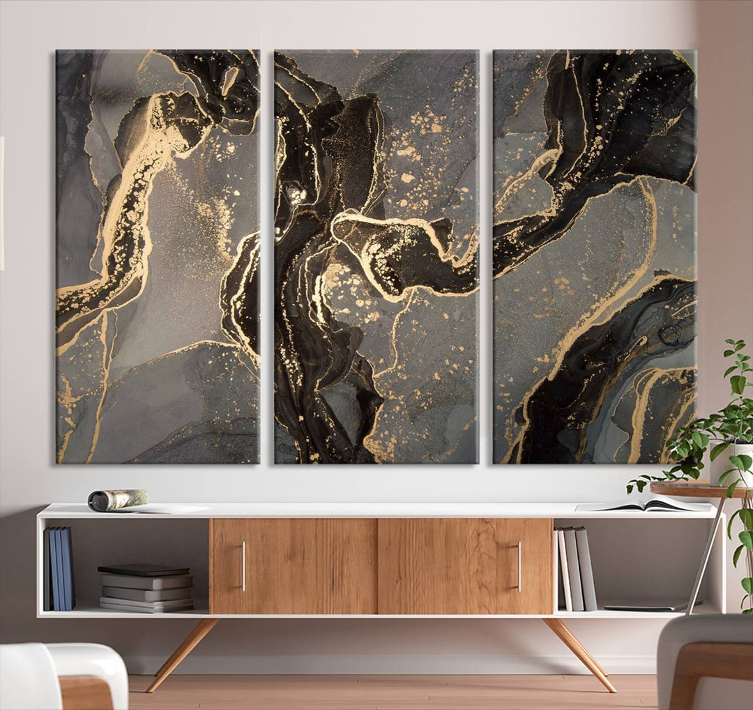 Gray Marble Fluid Effect Wall Art Abstract Canvas Wall Art Print