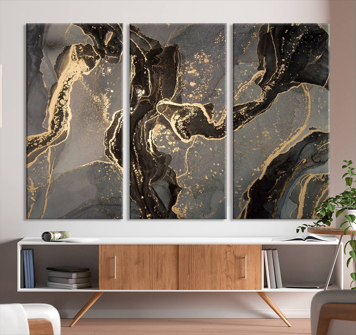 Gray Marble Fluid Effect Wall Art Abstract Canvas Wall Art Print