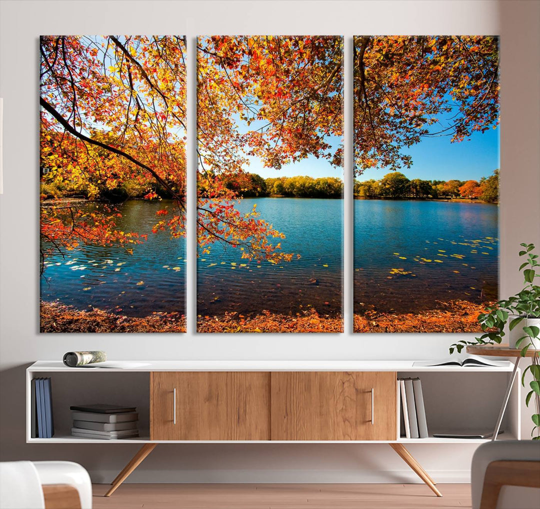 Autumn Tree Fall Lake Wall Art Canvas Print