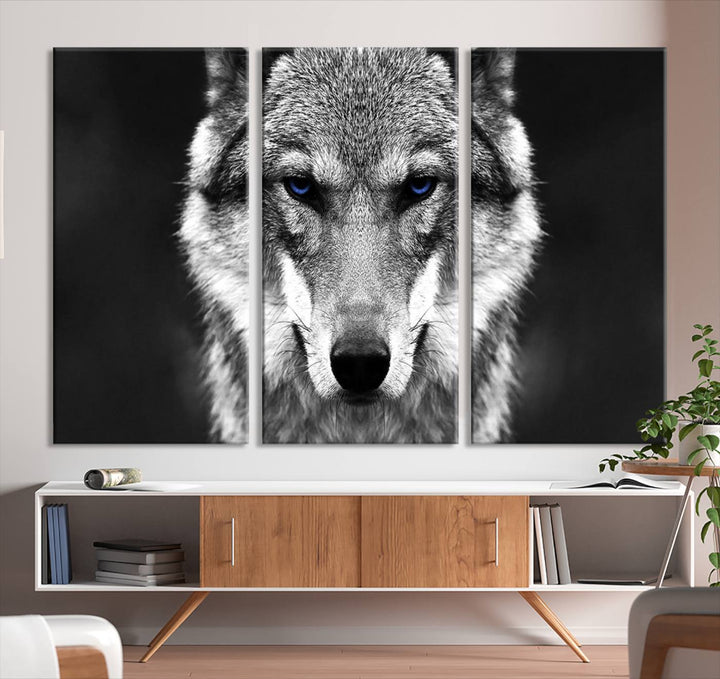 Art mural de loup sauvage noir et blanc Impression sur toile