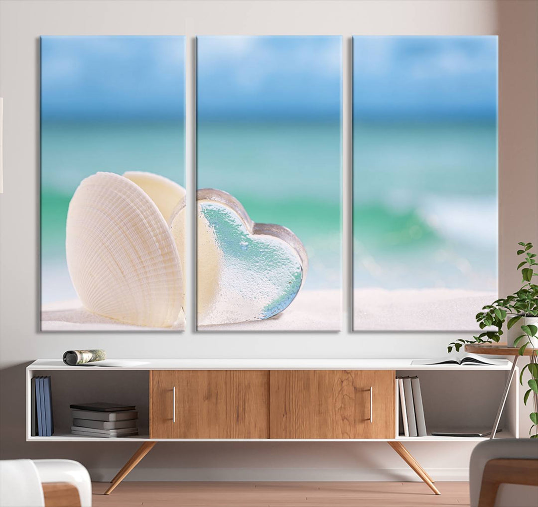 Impression sur toile d'art mural de coquillage d'amour de plage