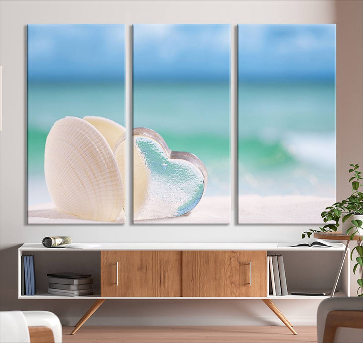 Impression sur toile d'art mural de coquillage d'amour de plage