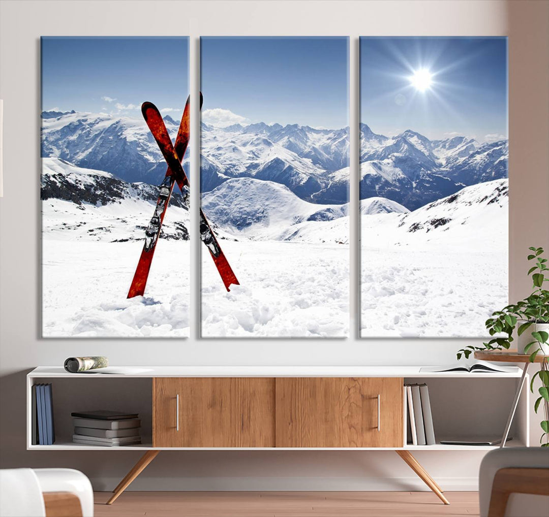 Impresión de lienzo de arte de pared de montaña de nieve, arte de pared de deporte de snowboard