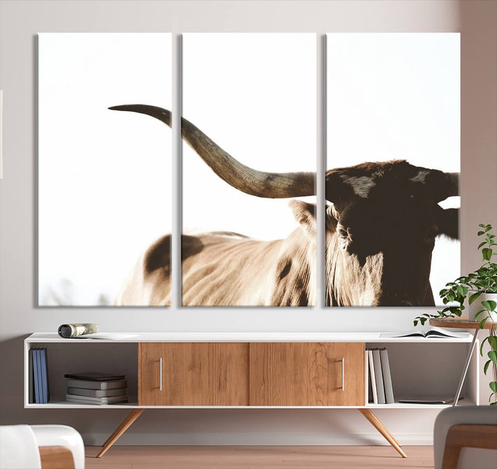 Texas Cow Longhorn Wall Art Canvas