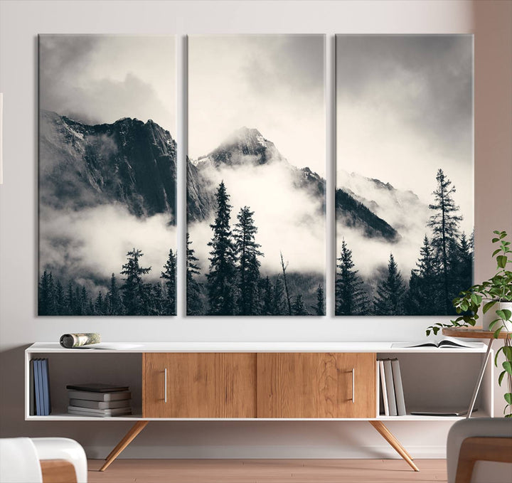 Forêt d'hiver Misty Fogy Wall Art Impression sur toile