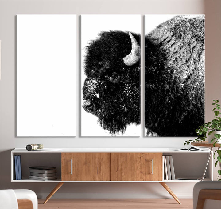 American Bison Wall Art - Buffalo Wall Art Black and White Canvas Print - Framed, Ready to Hang, Modern Nature-Inspired Artwork for Home and Office Decor