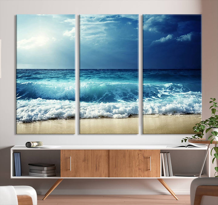 Impresiones en lienzo de playa, paisaje marino, foto náutica, lienzo costero, lienzo de olas de mar, arte de pared extragrande, decoración de pared de playa