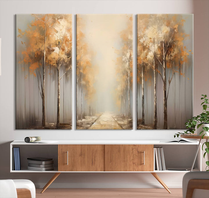 Autumn Forest Path Wall Art | Large Canvas Print for Living Room, Bedroom, or Office Decor | Forest Wall Art, 3 Panel Wall Art