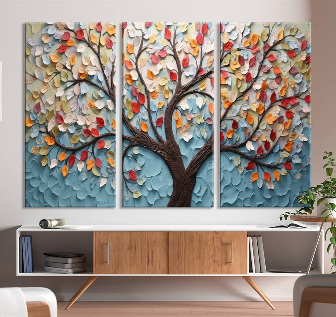 Abstract Tree and Leaf Wall Art Canvas Print