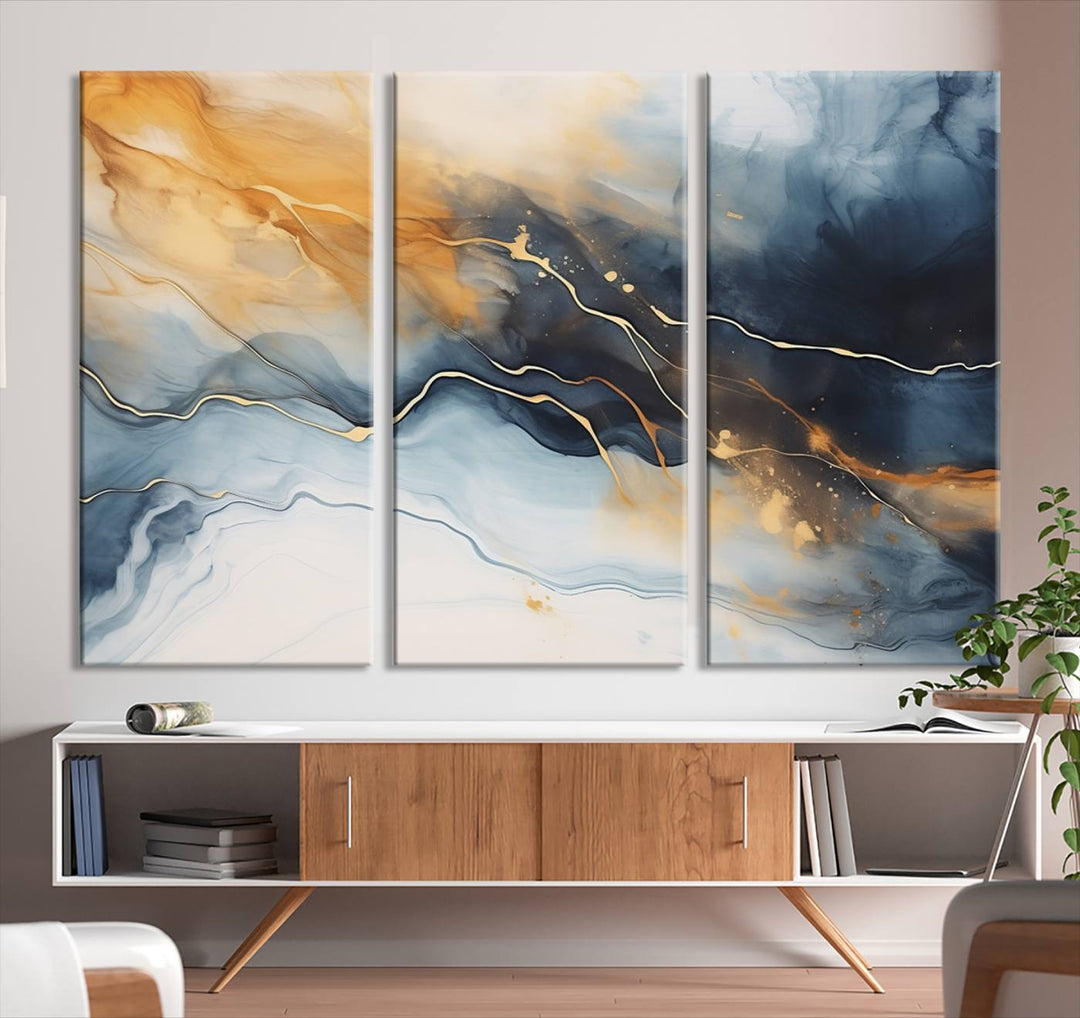 Smoke Blue Wall Art Canvas Print Abstract Artwork Printing