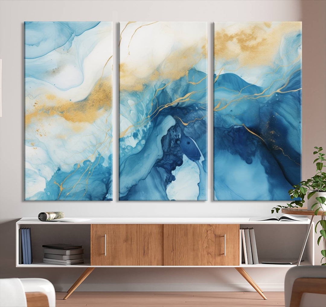 Impresión grande en lienzo de arte de pared azul marino para decoración del hogar, sala de estar, oficina y decoración del hogar, impresión de obras de arte abstractas