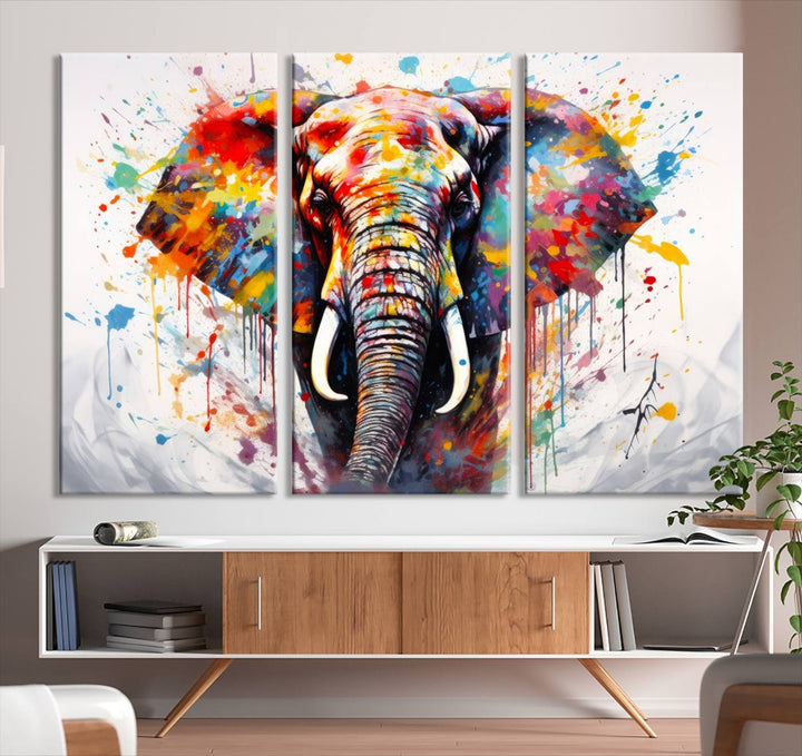 Impresión en lienzo de arte abstracto de pared de elefante de acuarela para decoración moderna del hogar, oficina, sala de estar y comedor