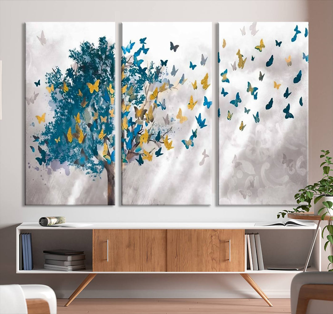 Tree Butterfly Abstract Tree and Butterfly Wall Art Canvas Print