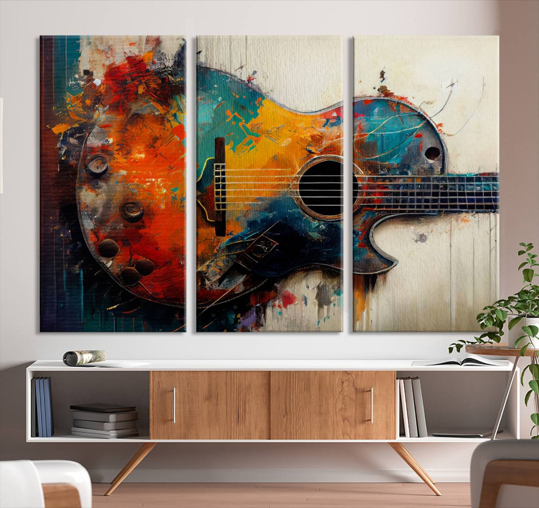 Abstract Guitar Wall Art Canvas | Vibrant Music-Inspired Art for Living Room or Studio | Colorful Music Decor Canvas Print