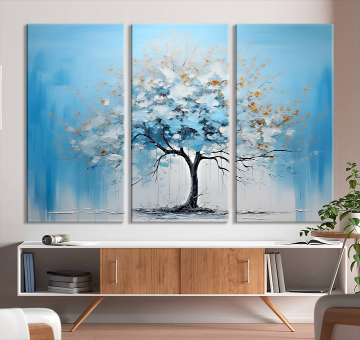 Large Blue Abstract Tree Wall Art Canvas Printing 