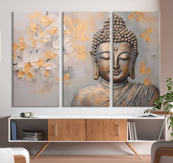 Abstract Buddha Statue Wall Art Canvas Print - Modern Meditation Decor for Living Room, Office, Yoga Studio