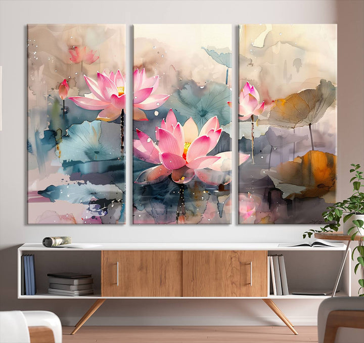 Abstract Watercolor Lotus Flower Wall Art Canvas Print