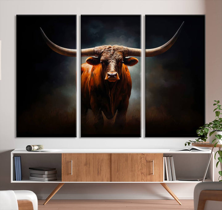 Longhorn Bull Wall Art Canvas Set – Bold Western Elegance for Rustic Home Décor