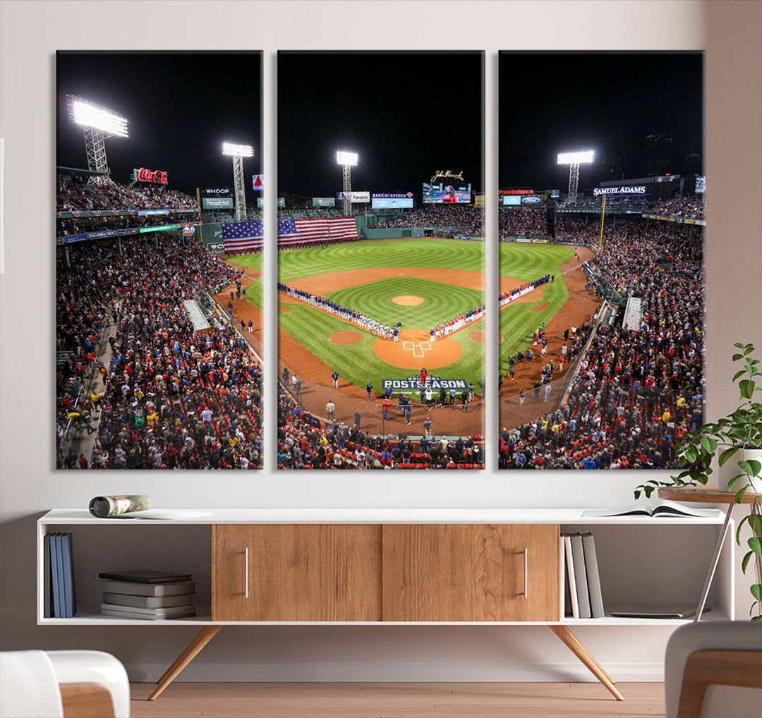 Fenway Park Postseason Triple Canvas Wall Art - Boston Red Sox Historic Game