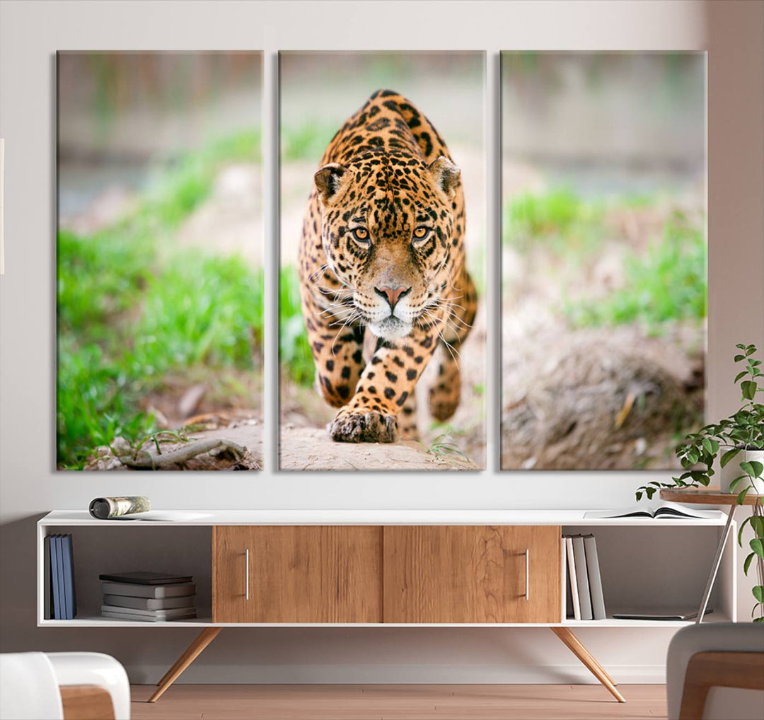 Leopard on the Prowl - Stunning Large Framed Canvas Wall Art for Living Room, Bedroom, or Office Décor, Vibrant Wildlife Print, Ready to Hang