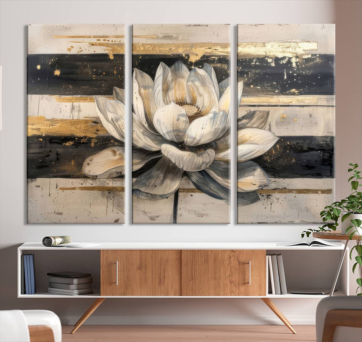 Abstract Lotus Flower Wall Art Canvas Print, Meditation Yoga Room Wall Art