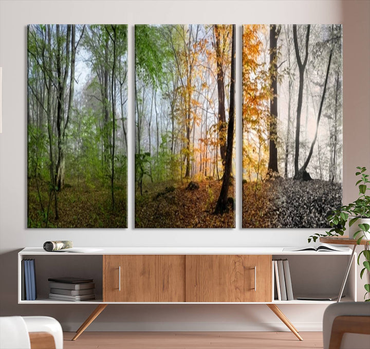 Decoración moderna para el hogar, arte de pared, lienzo, arte de pared de bosque de cuatro estaciones