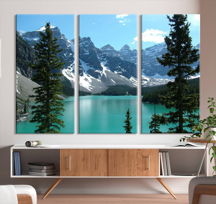 Canadian Rockies Moraine Lake Landscape Canvas Print, Turquoise Lake & Mountain View Wall Art, Ready to Hang Multi-Panel Giclee Canvas for Home Decor