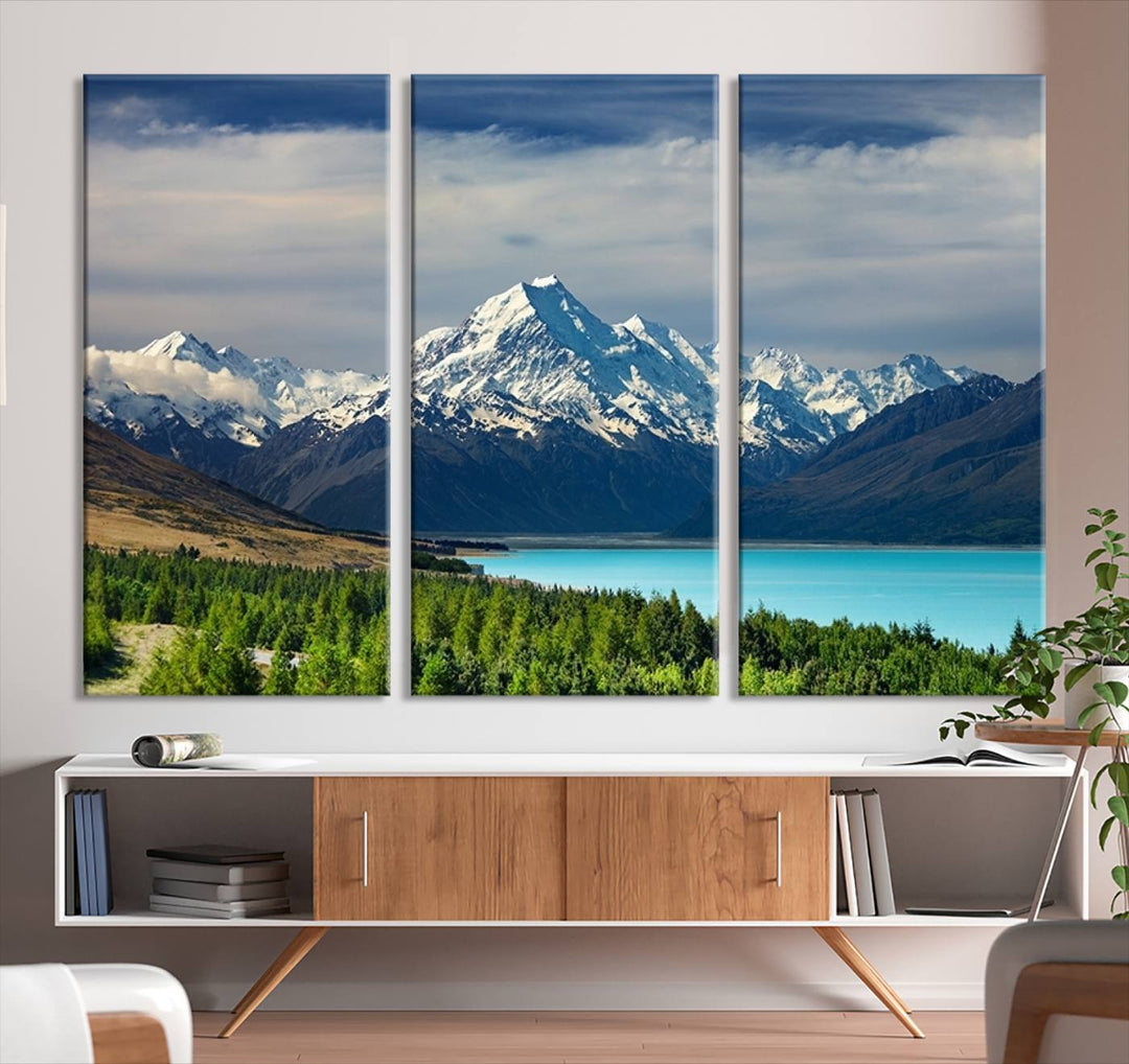 Mount Cook Breathtaking New Zealand Alpine Landscape Canvas Print, Snow-Capped Mountain and Lake Scene, Multi-Panel Wall Art, Ready to Hang Home Decor