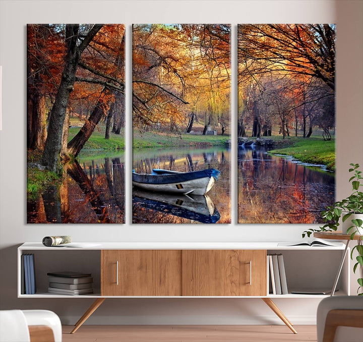 Wall Art Canvas Print Wonderful River in Forest Landscape in Autumn Wall Art Panels