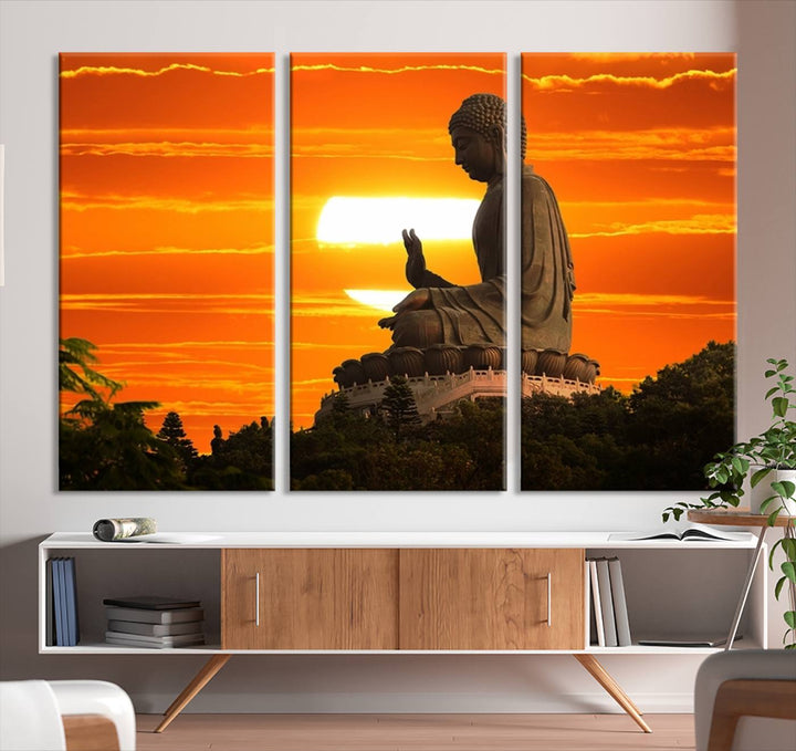 Buddha Statue at Sunset Canvas Print 