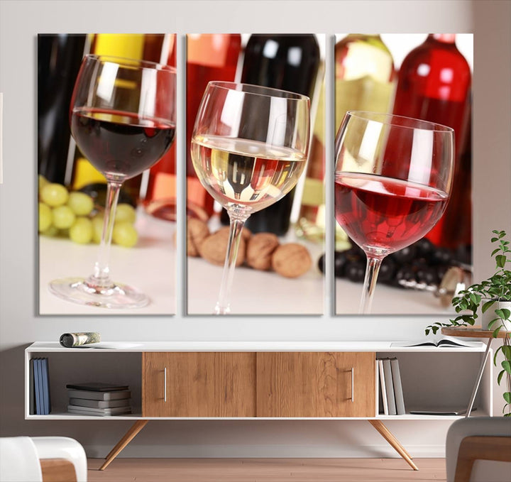 Wall Art Red, White and Rose Wine in Glass Canvas Print