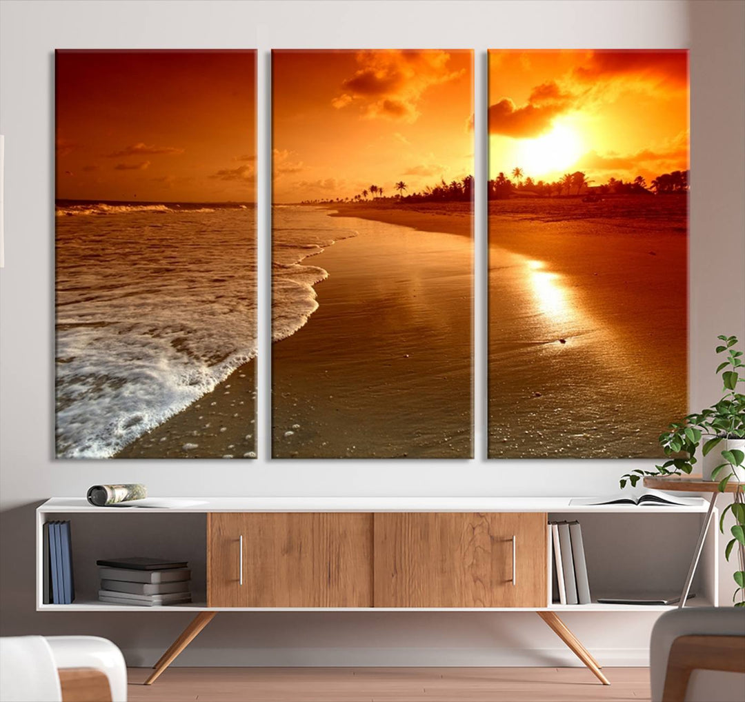 Arte de pared extra grande, hermoso paisaje de playa al atardecer en una isla tropical, impresión en lienzo