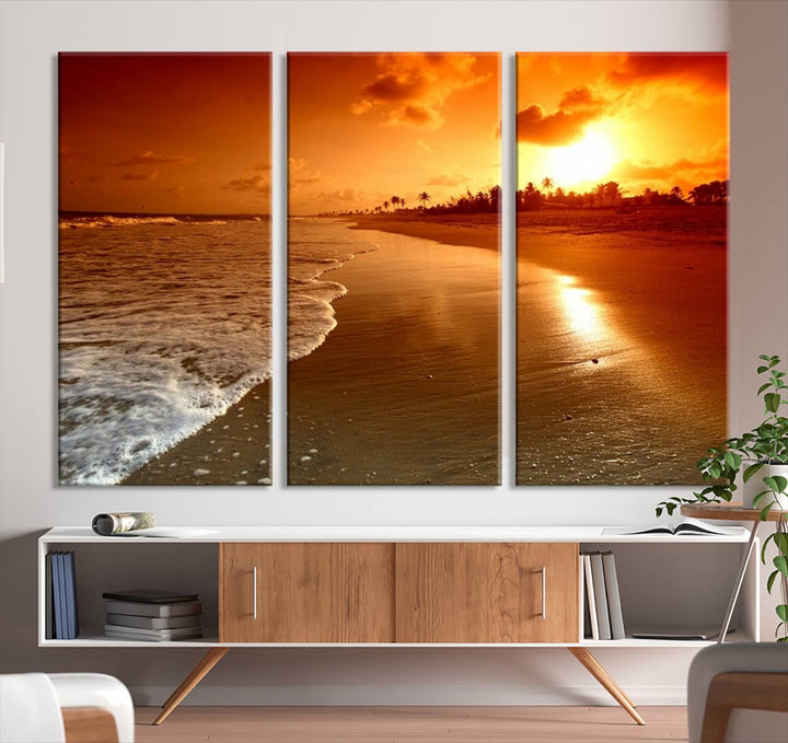 Art mural magnifique paysage de plage au coucher du soleil sur une île tropicale Impression sur toile