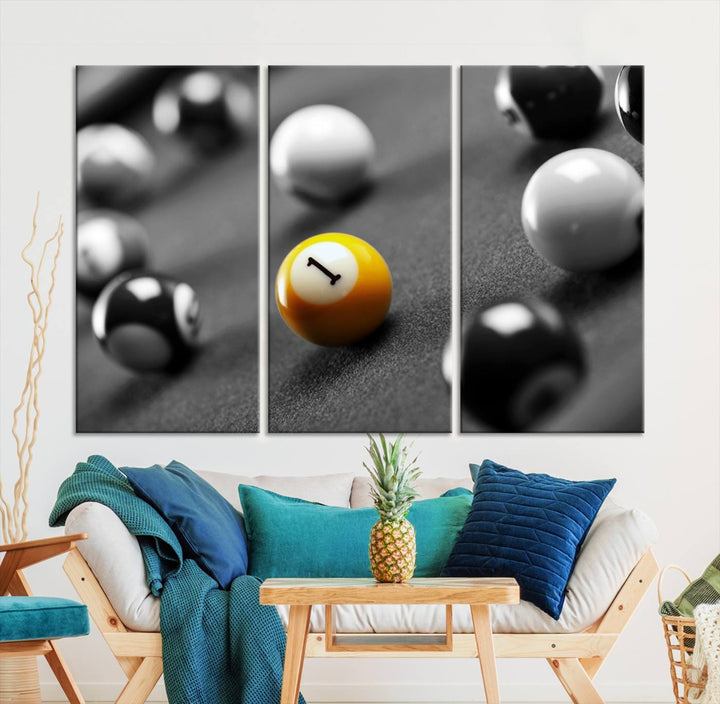 Boules de billard concept noir et blanc Impression sur toile