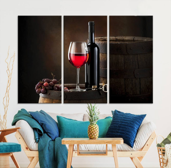 Wall Art Red Wine Bottle and Tun Canvas Print 