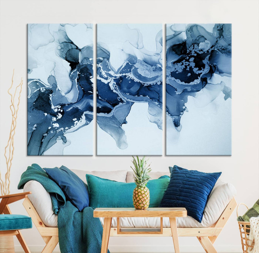 Ice Blue Marble Fluid Effect Wall Art Abstract Canvas Wall Art Print