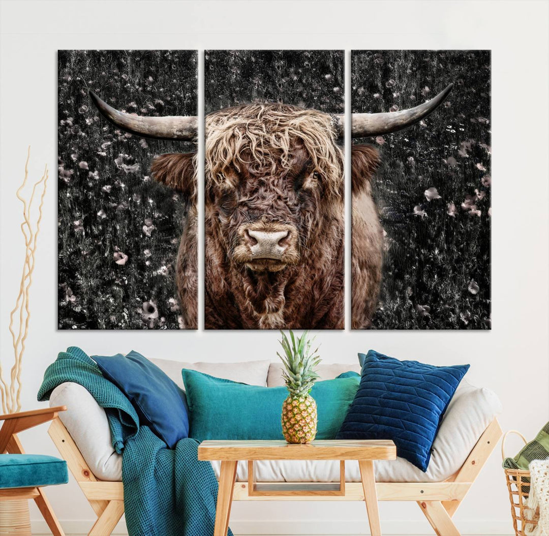 Scottish Highland Cow Cattle Art Print Farmhouse Wall Art Canvas Print