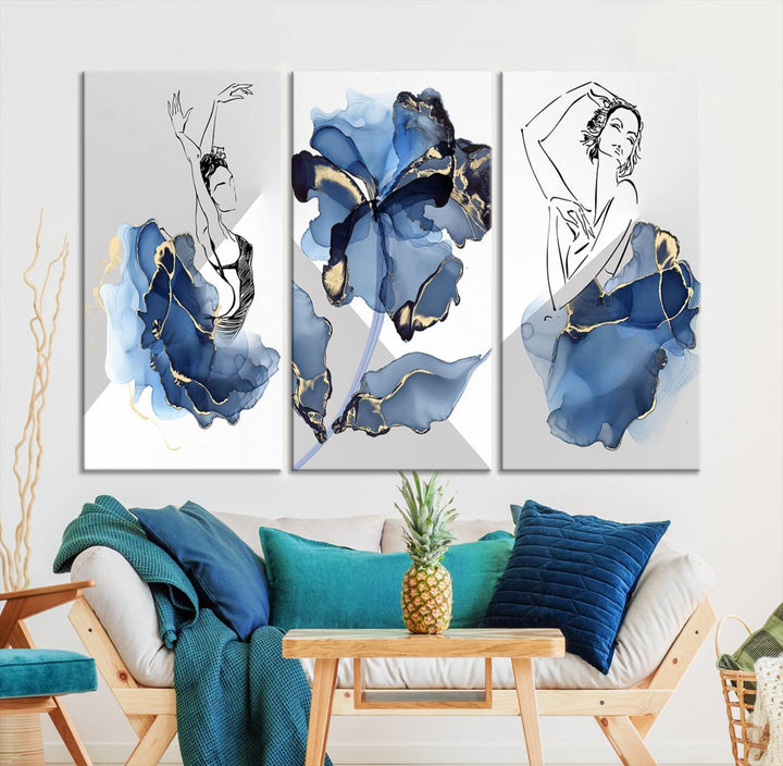 Watercolor Abstract Painting Artwork Walls Canvas Wall Art Print Blue Dancer