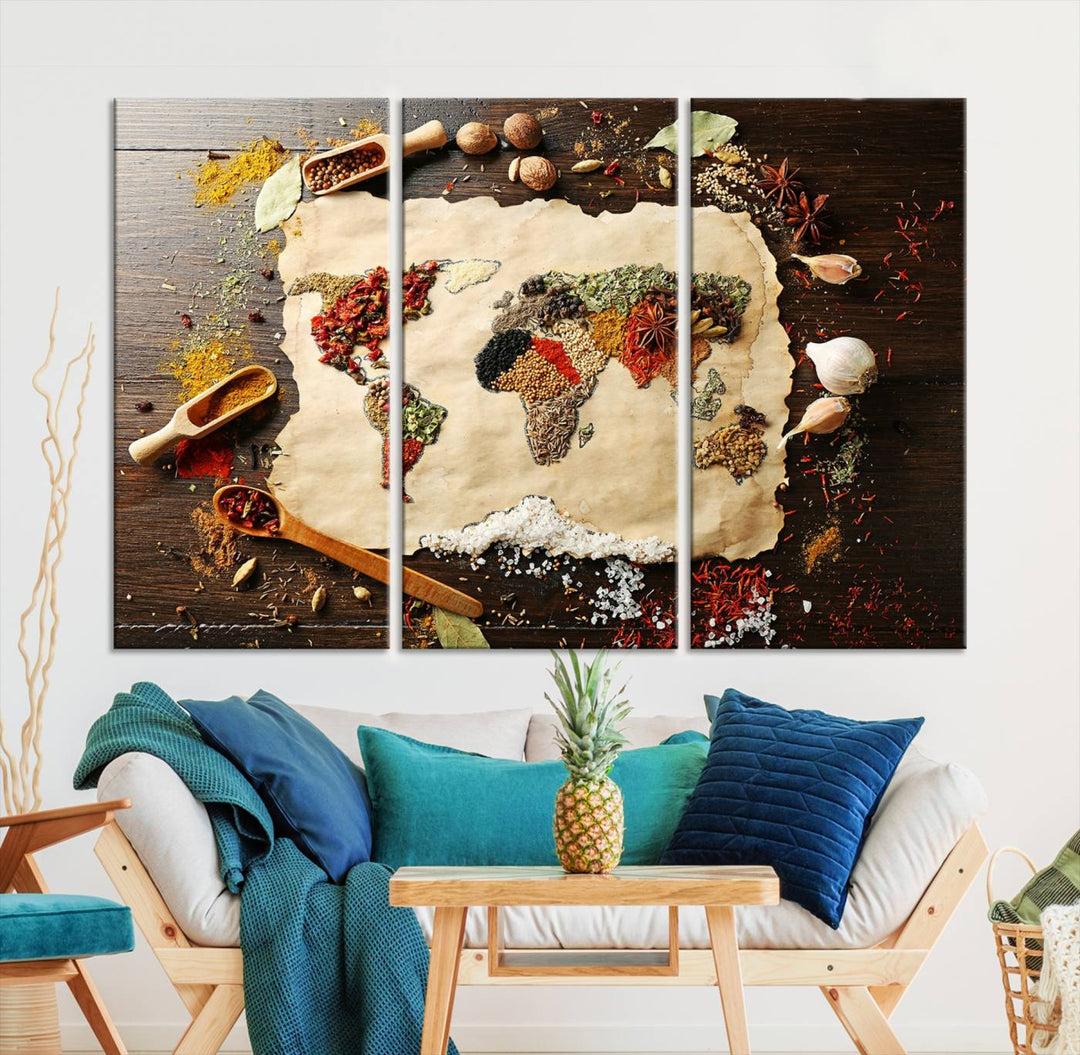 Spice World Map Artwork Canvas Wall Art Print World Map of Spices