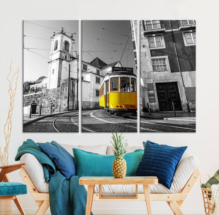 Iconic Yellow Lisbon Tram Canvas Wall Art Print