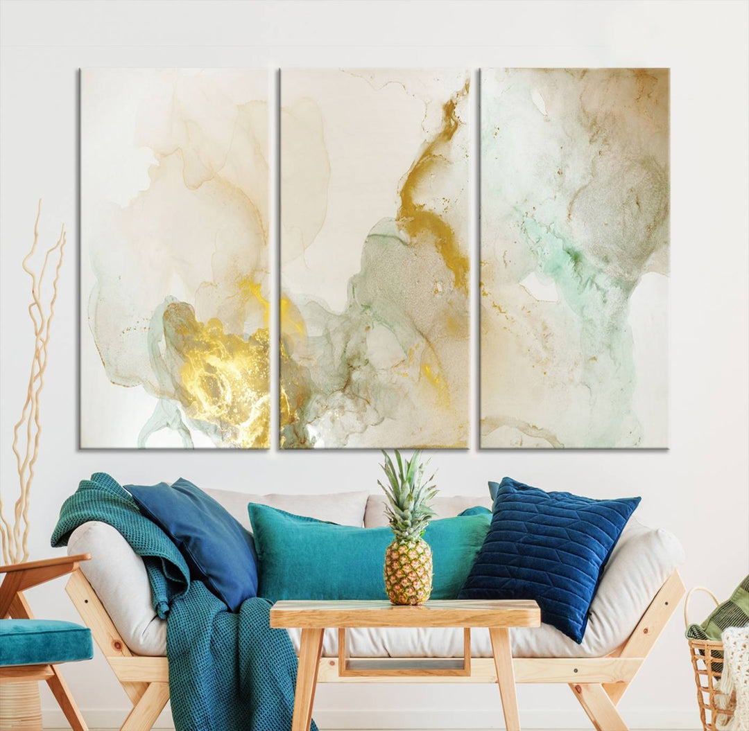 Yellow Marble Fluid Effect Wall Art Abstract Canvas Wall Art Print