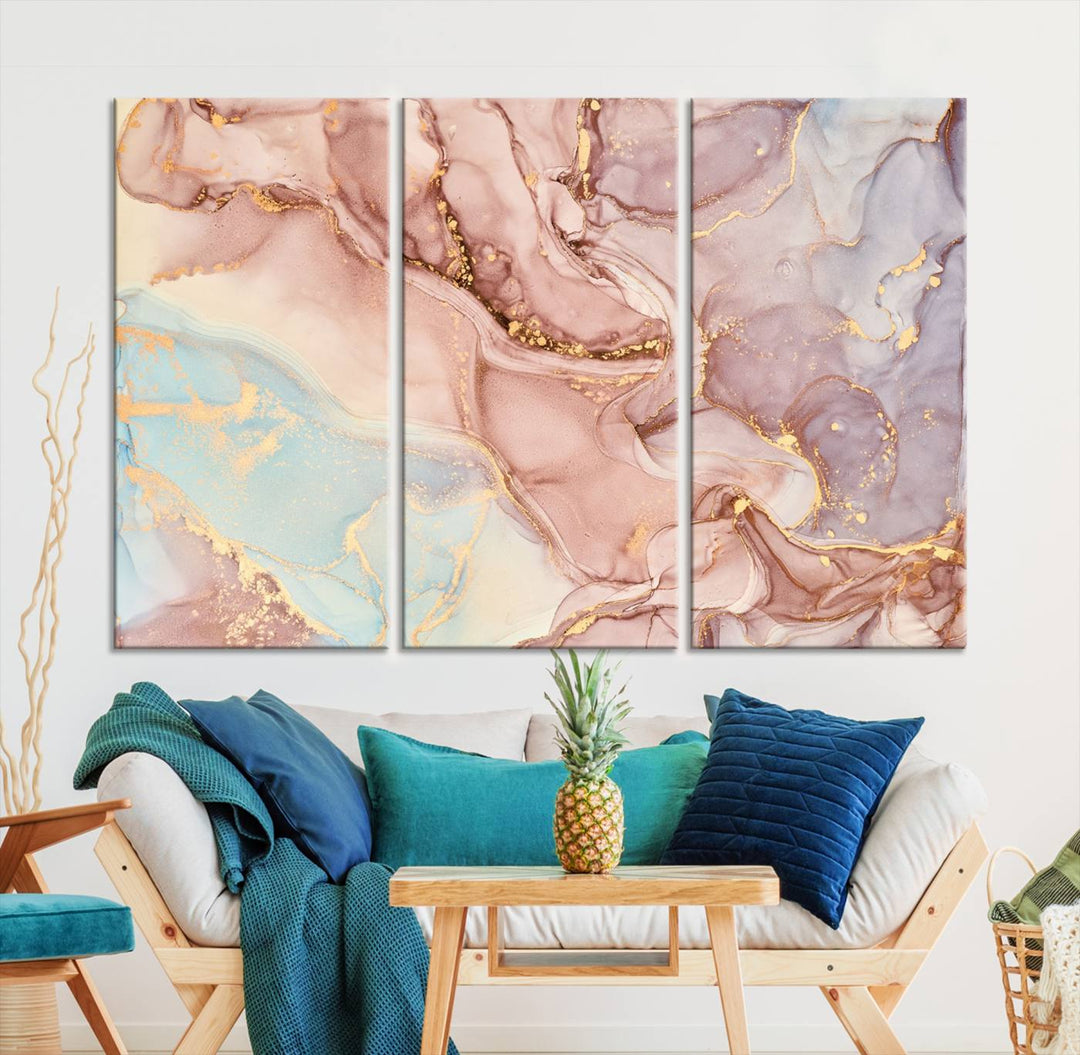 Rose Gold Marble Fluid Effect Wall Art Abstract Canvas Wall Art Print