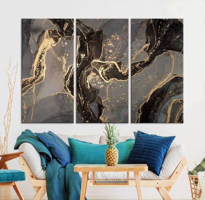 Gray Marble Fluid Effect Wall Art Abstract Canvas Wall Art Print