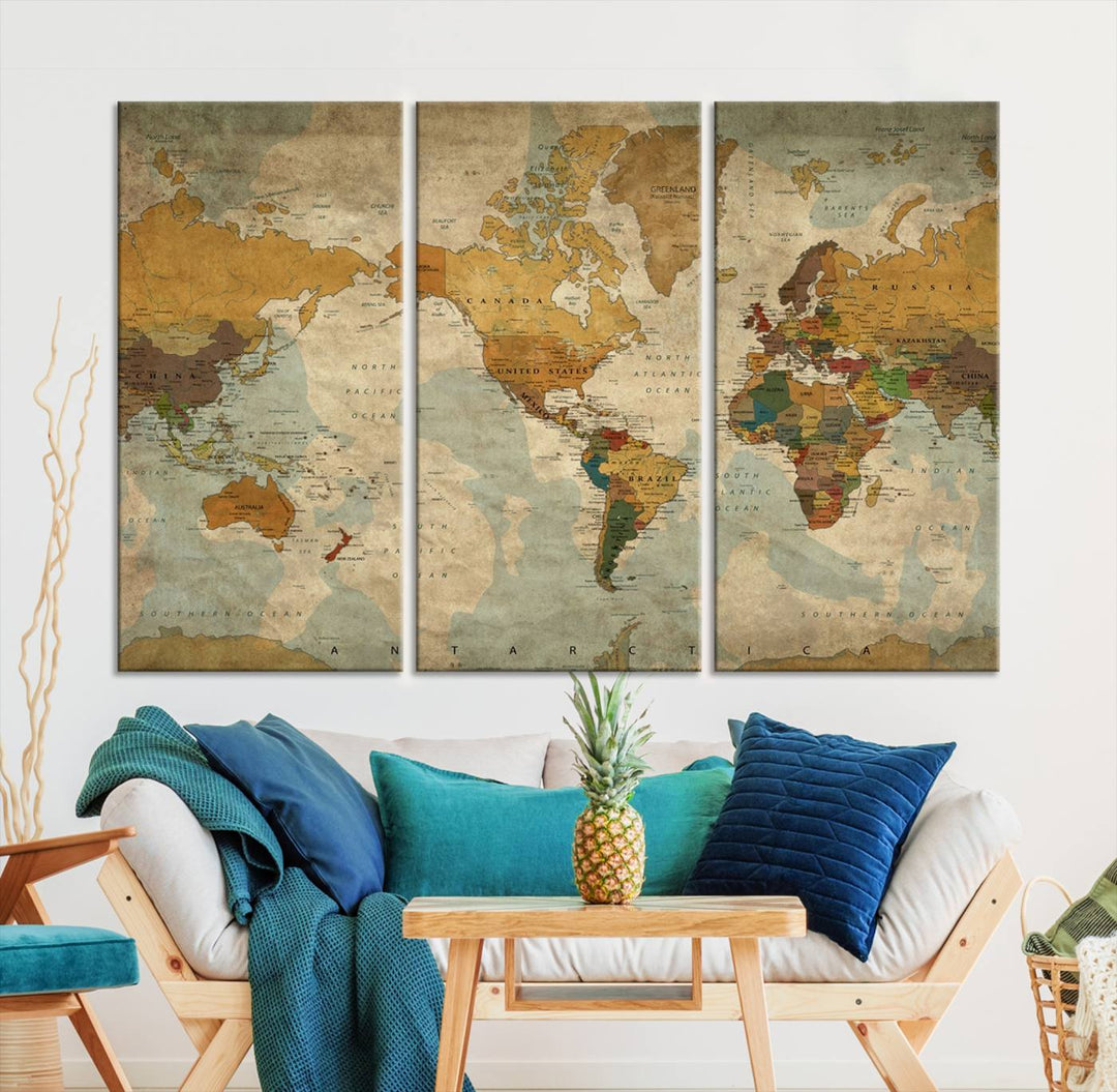 Sephia World Map Wall Art Multi Panel