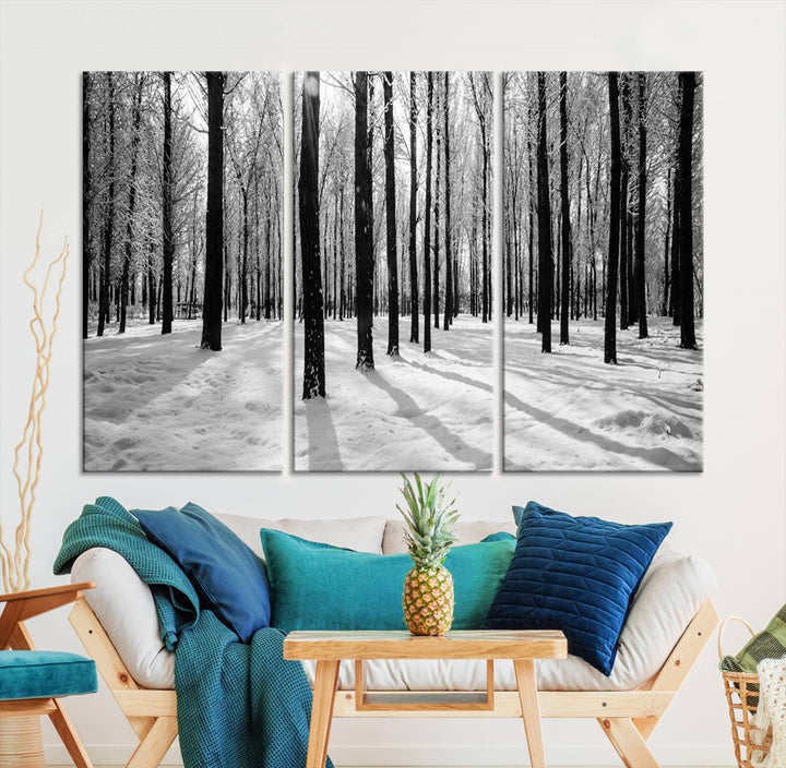 Arte de pared grande, bosque de invierno, álamos, impresión en lienzo