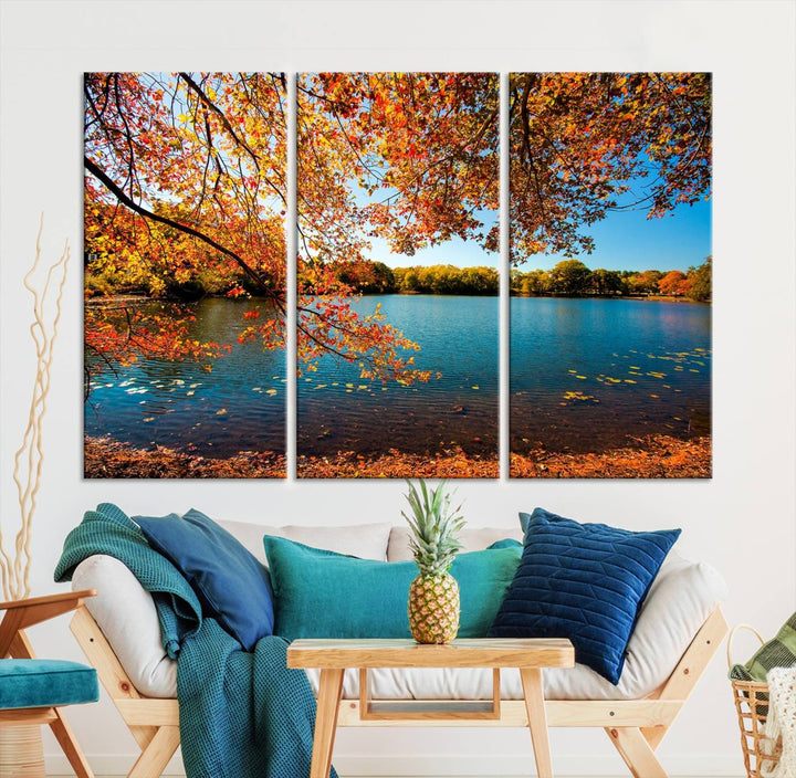 Arbre d'automne, lac d'automne, Art mural, impression sur toile